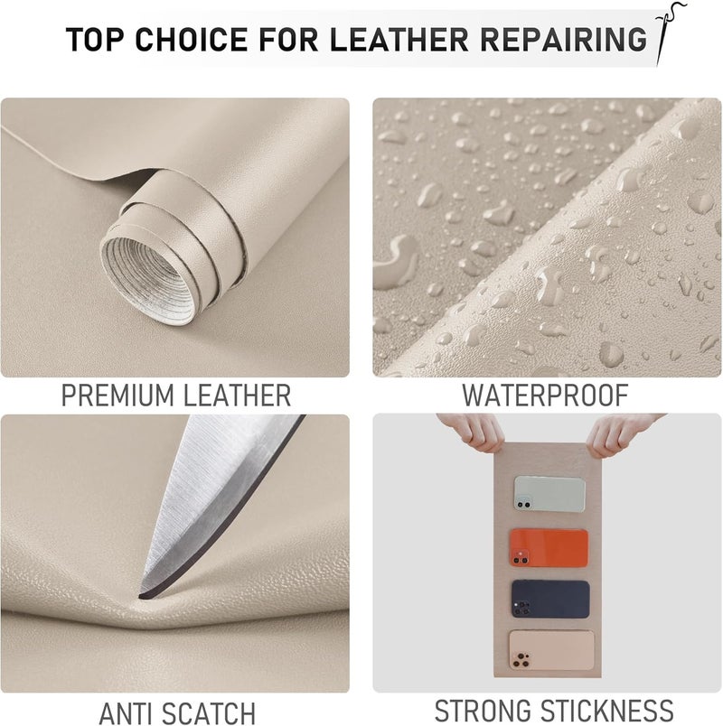 YAFLC Self Adhesive Leather Repair Tape Kit, 4"x 63" Leather Repair Patch for Furniture, Leather Repair Patch for Car seat, Sofas, Couch, Boat Seat Apricot - Image 4
